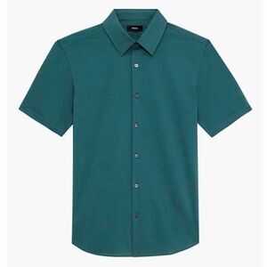 Theory Irving Short Sleeve Slim Fit Button-Up Shirt Cypress Medium MSRP $175